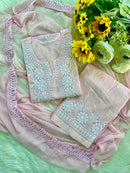Soft Pastels 3pc Cotton White embroidered kurta - Chikankari official