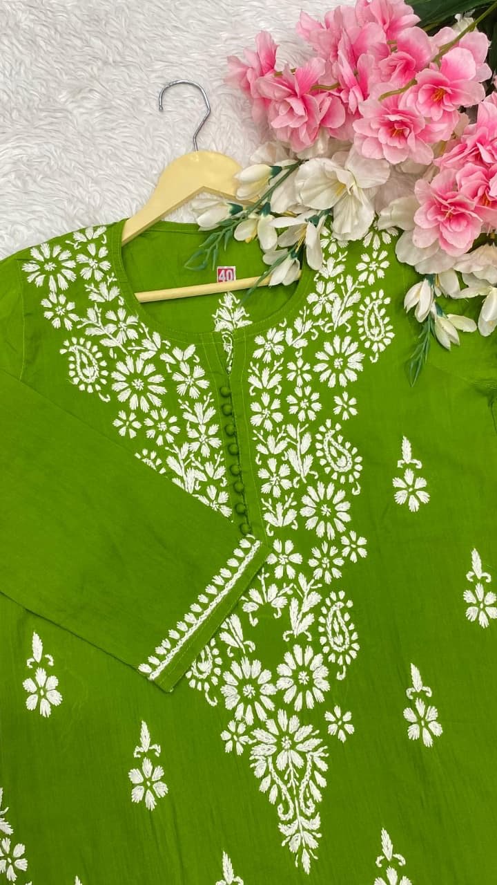 Soft pure cotton Long chikankari work kurta - Chikankari official