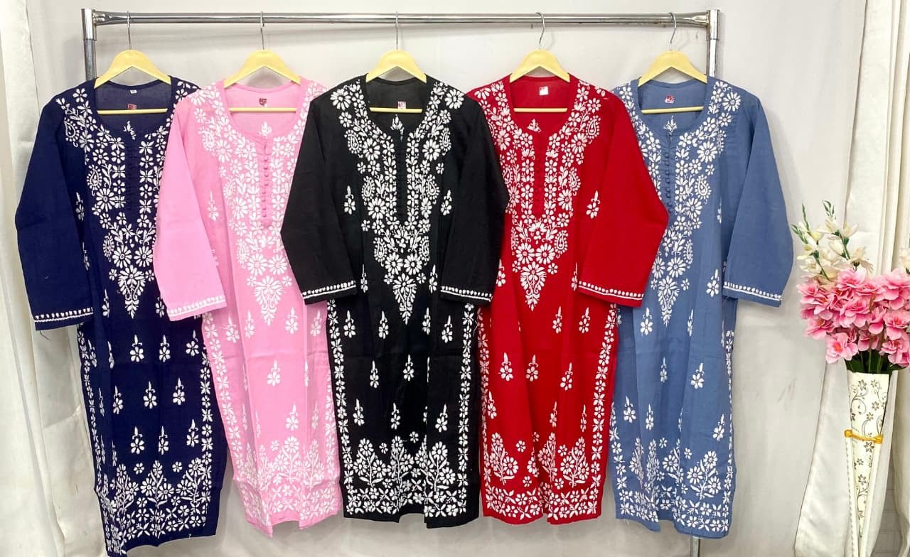 Soft pure cotton Long chikankari work kurta - Chikankari official