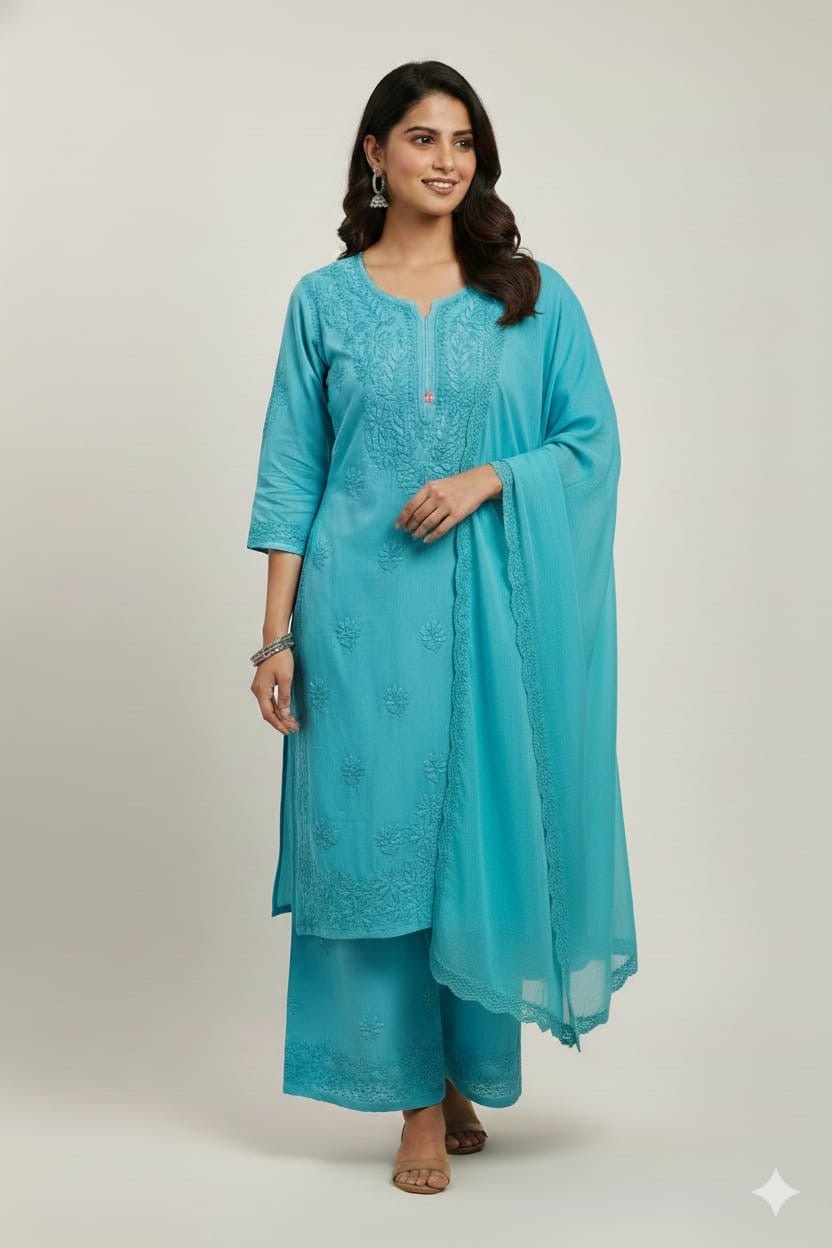 Soft Rangrez Heavy work Rayon Plazzo Kurti with Free dupatta 3pc - Chikankari official