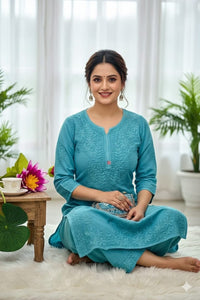 Soft Rangrez Heavy work Rayon Plazzo Kurti with Free dupatta 3pc - Chikankari official