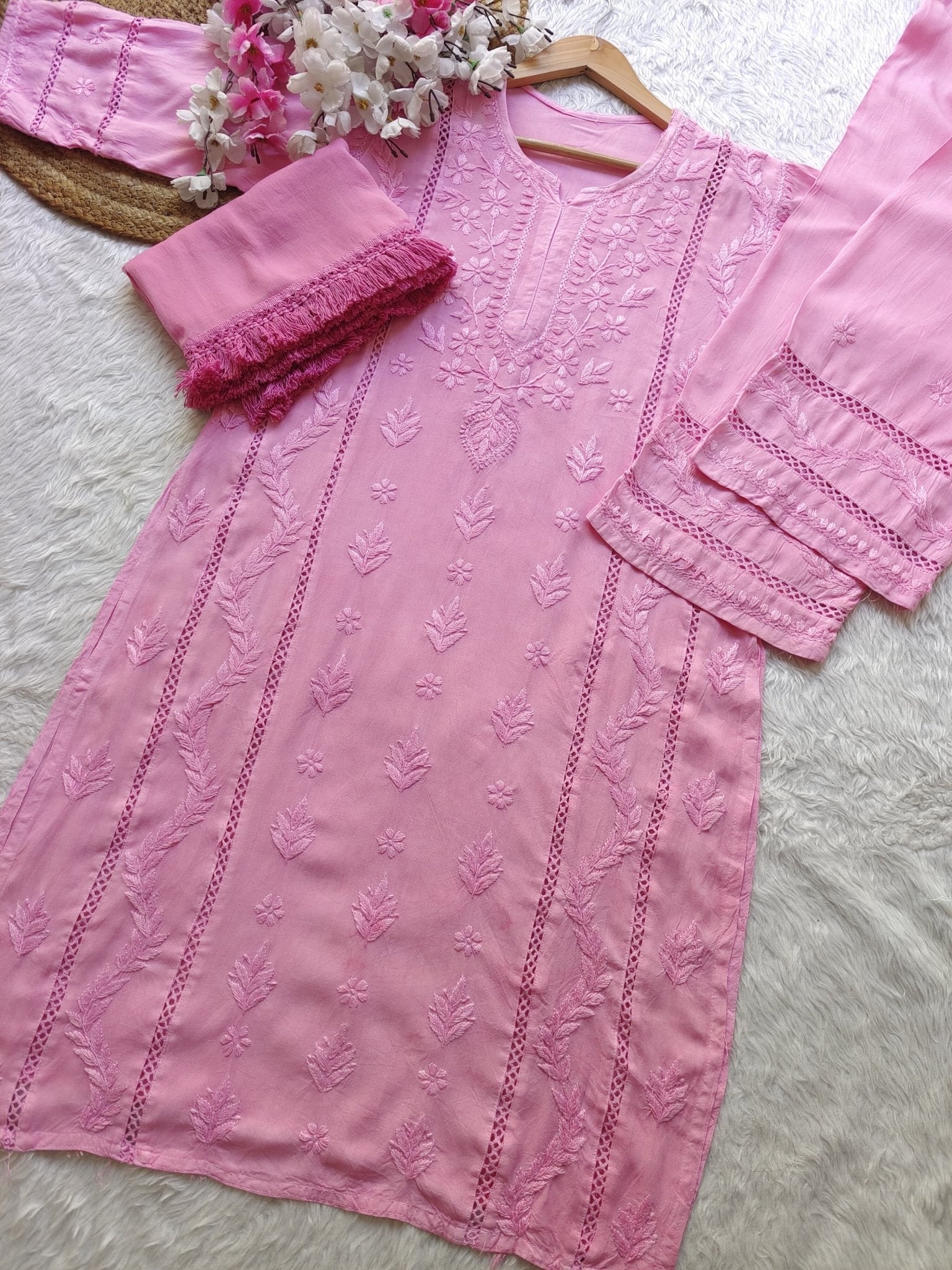 Soft Rayon designer 3pc Chikankari set - Chikankari official