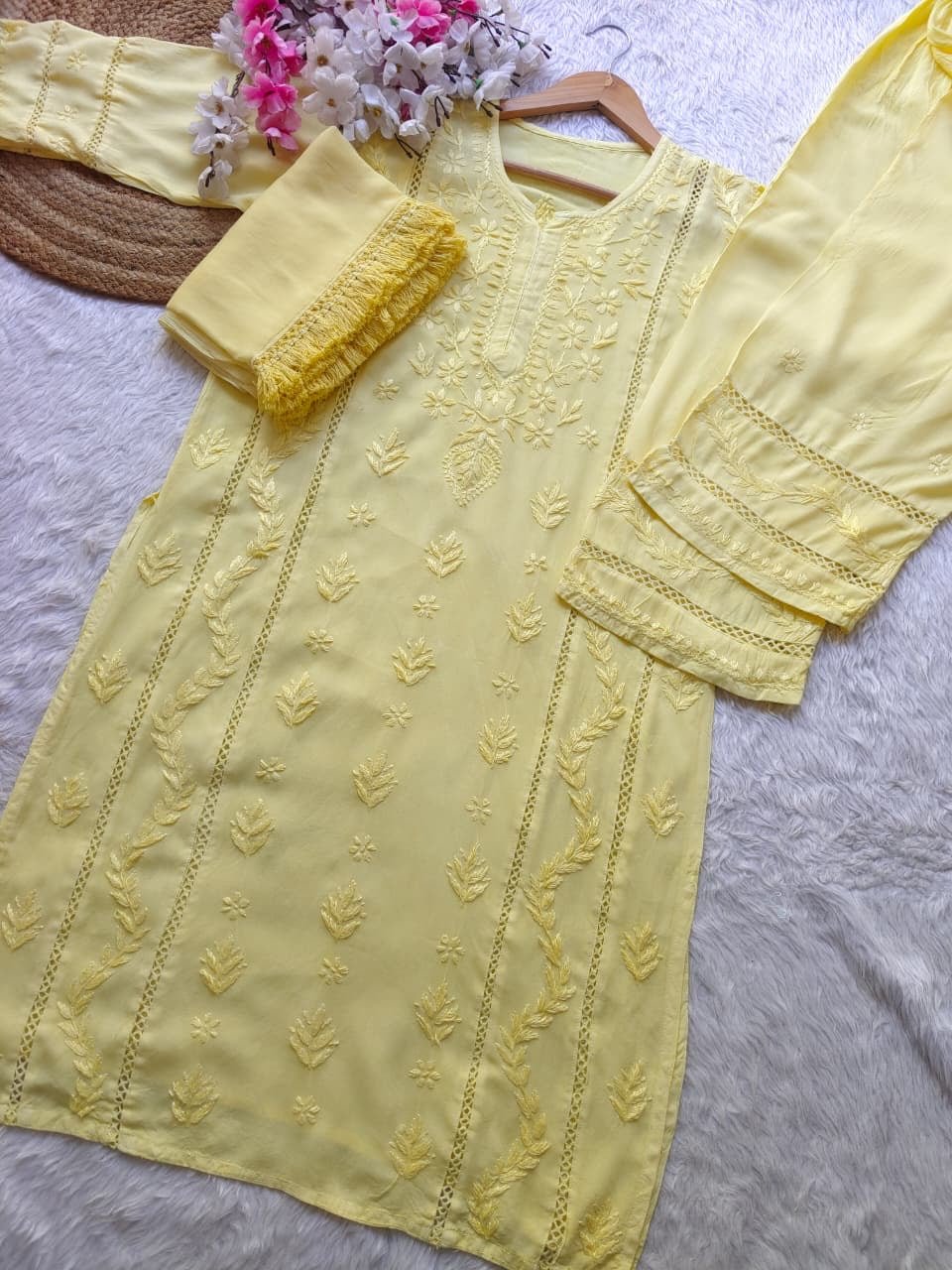Soft Rayon designer 3pc Chikankari set - Chikankari official