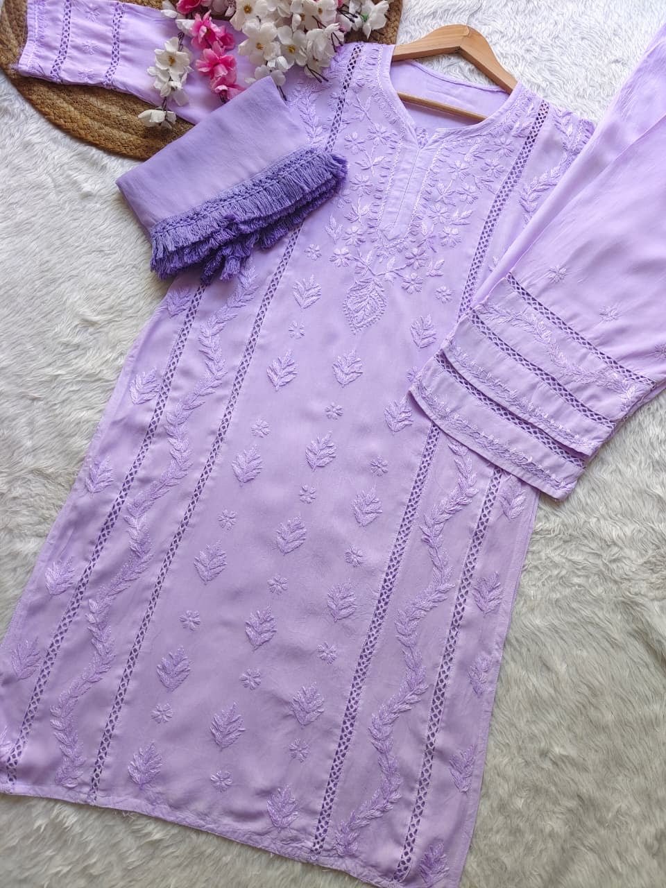 Soft Rayon designer 3pc Chikankari set - Chikankari official