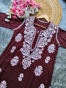 Soft Rayon Long Handwork Kurtis - Chikankari official