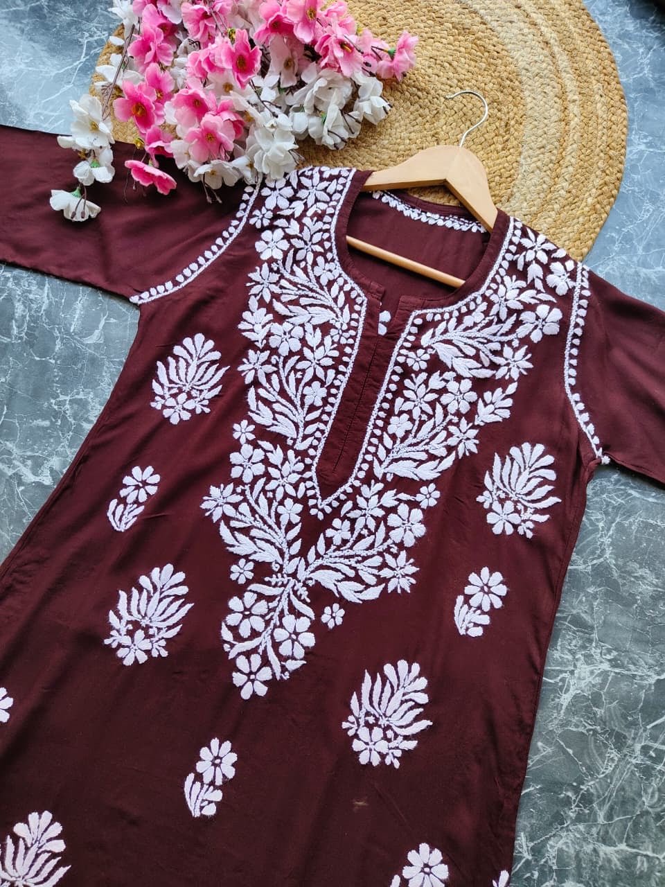 Soft Rayon Long Handwork Kurtis - Chikankari official