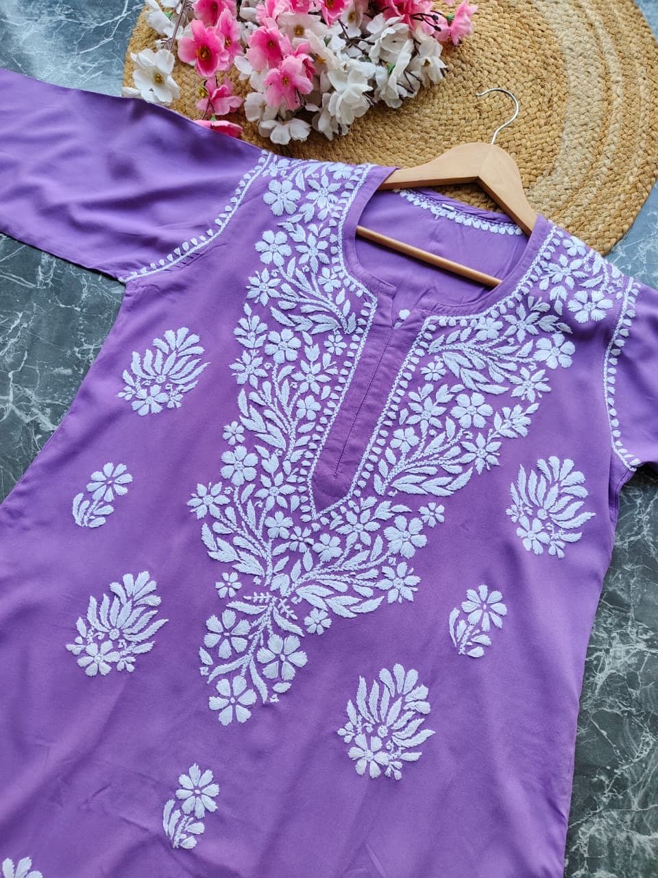 Soft Rayon Long Handwork Kurtis - Chikankari official