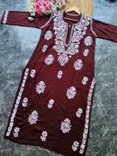 Soft Rayon Long Handwork Kurtis - Chikankari official
