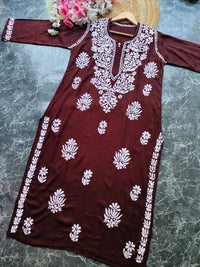 Soft Rayon Long Handwork Kurtis - Chikankari official