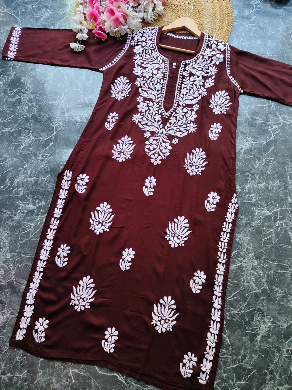 Soft Rayon Long Handwork Kurtis - Chikankari official