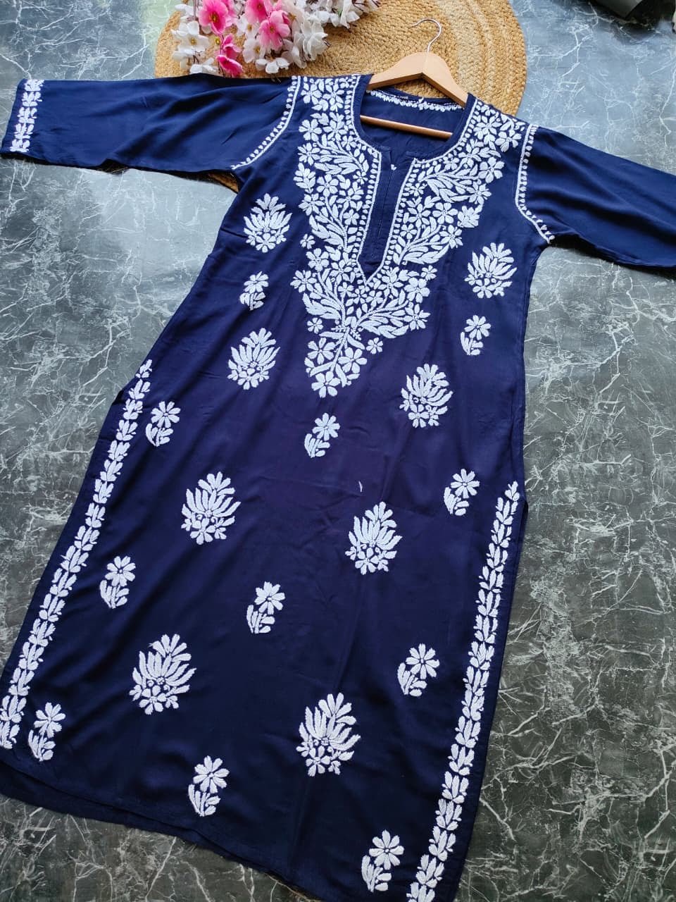 Soft Rayon Long Handwork Kurtis - Chikankari official