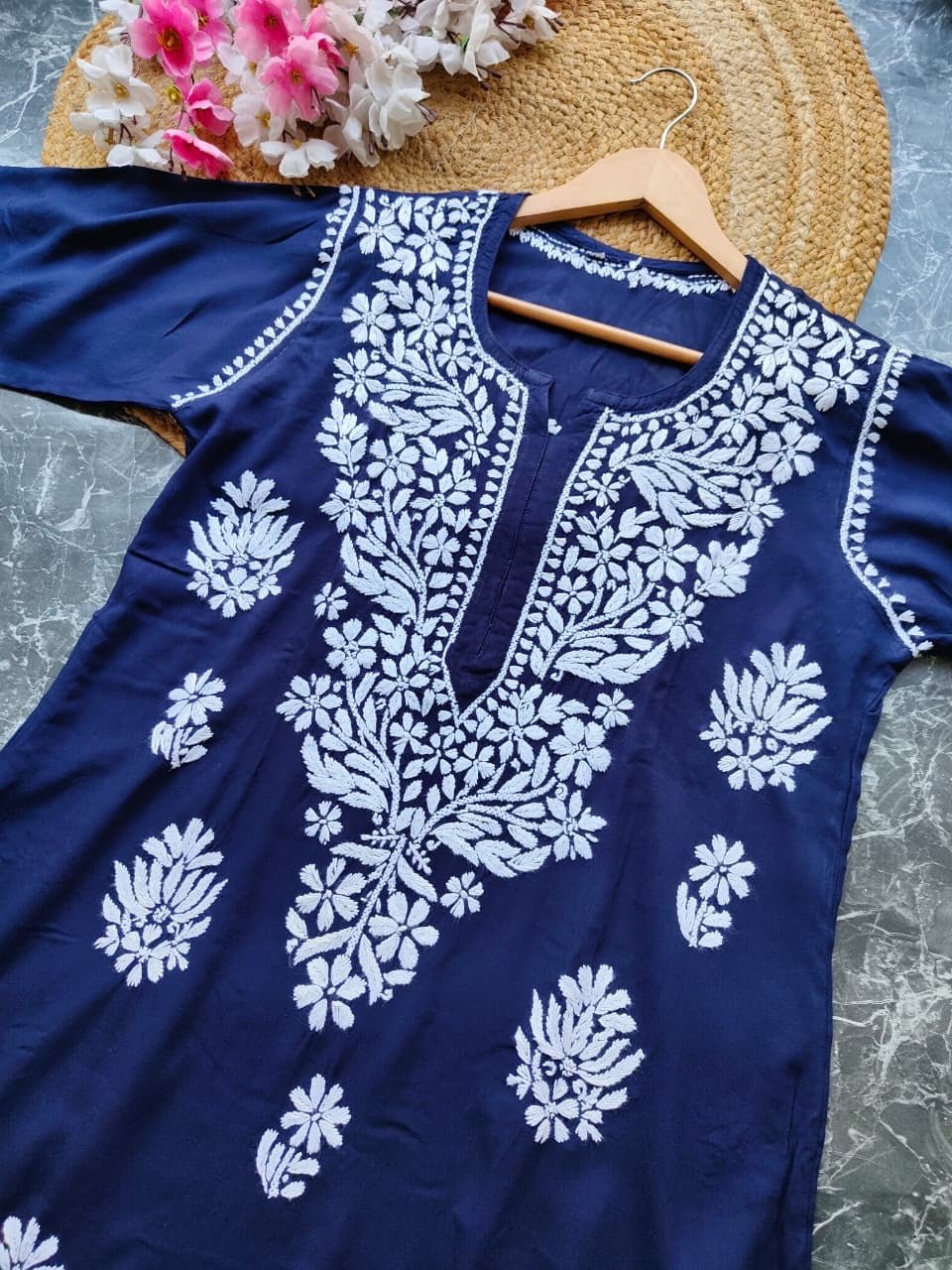Soft Rayon Long Handwork Kurtis - Chikankari official