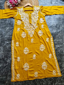Soft Rayon Long Handwork Kurtis - Chikankari official