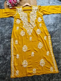 Soft Rayon Long Handwork Kurtis - Chikankari official