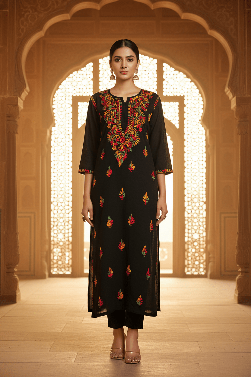 Soft Rayon Multi thread long Kurta - Chikankari official