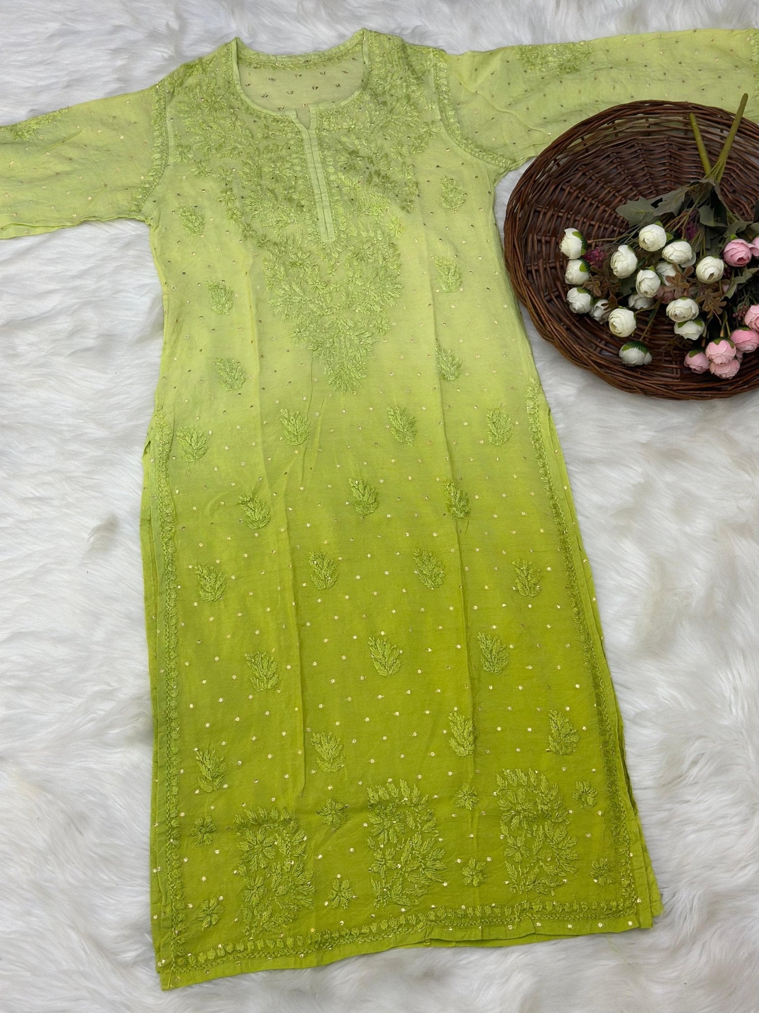 Sona Booti Chanderi Dyed Kurtis - Chikankari official
