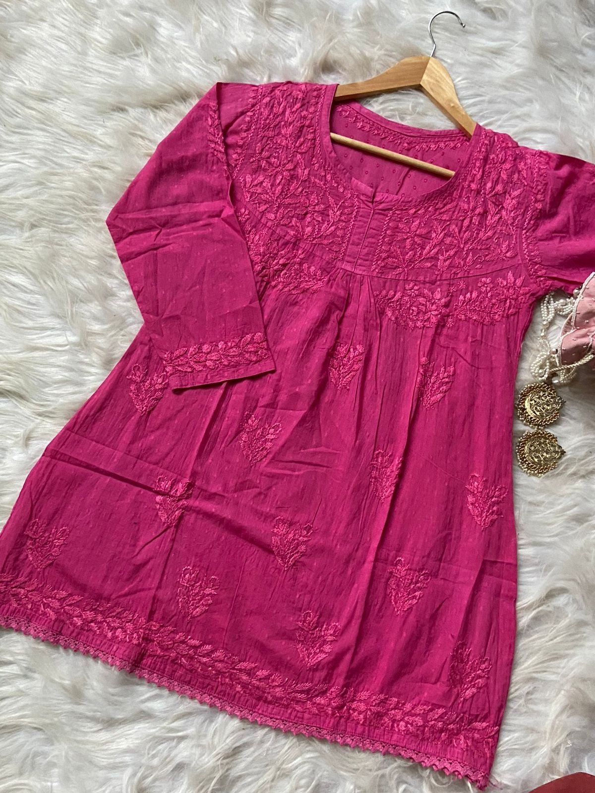 Special Light weight Dyed dobby Short Top - Chikankari official