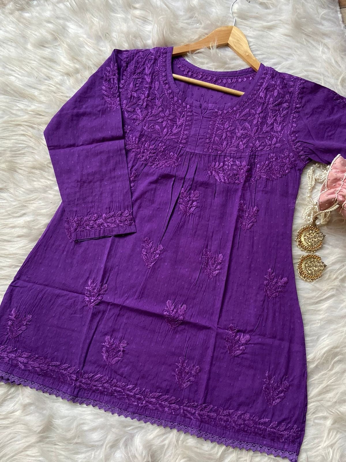 Special Light weight Dyed dobby Short Top - Chikankari official