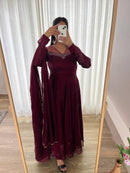 Special Party Wear Night Maroon Aliya Cut - Chikankari official