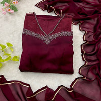 Special Party Wear Night Maroon Aliya Cut - Chikankari official