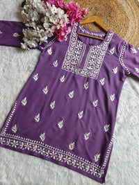 Square Neck Modal Short Top - Chikankari official