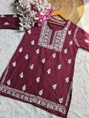 Square Neck Modal Short Top - Chikankari official