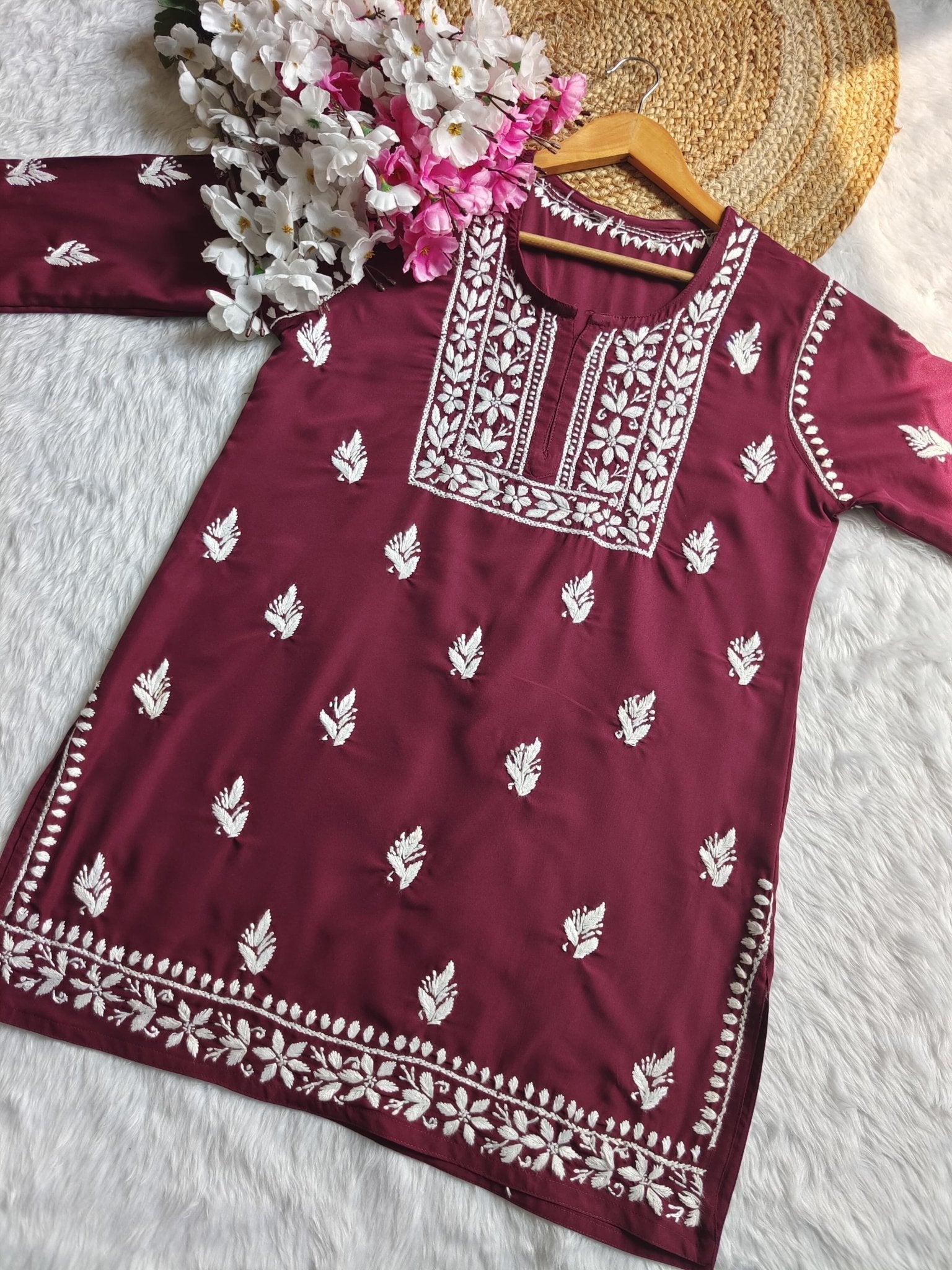 Square Neck Modal Short Top - Chikankari official