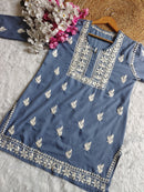 Square Neck Modal Short Top - Chikankari official