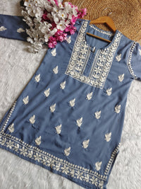 Square Neck Modal Short Top - Chikankari official