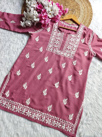 Square Neck Modal Short Top - Chikankari official