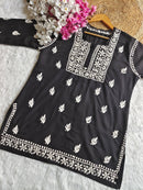 Square Neck Modal Short Top - Chikankari official
