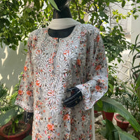 Straight Fit Rayon Print Kurta - Chikankari official