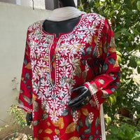 Straight Fit Rayon print kurtis - Chikankari official
