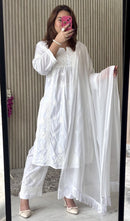 Stunning Premium 3pc White Designer Set - Chikankari official