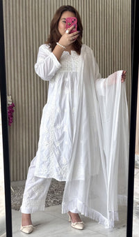 Stunning Premium 3pc White Designer Set - Chikankari official