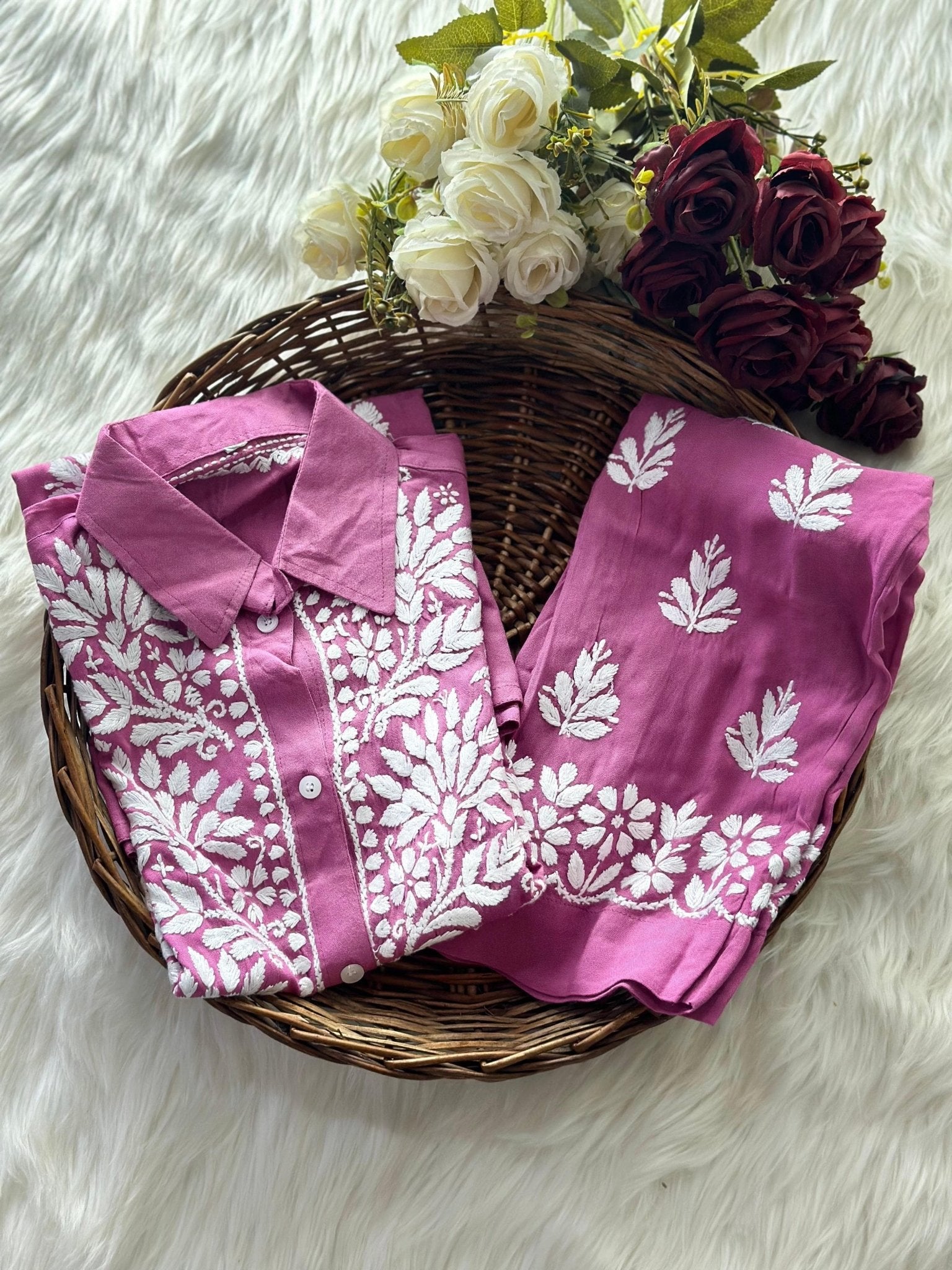 Stunning Rayon Co ord Shirt - Chikankari official