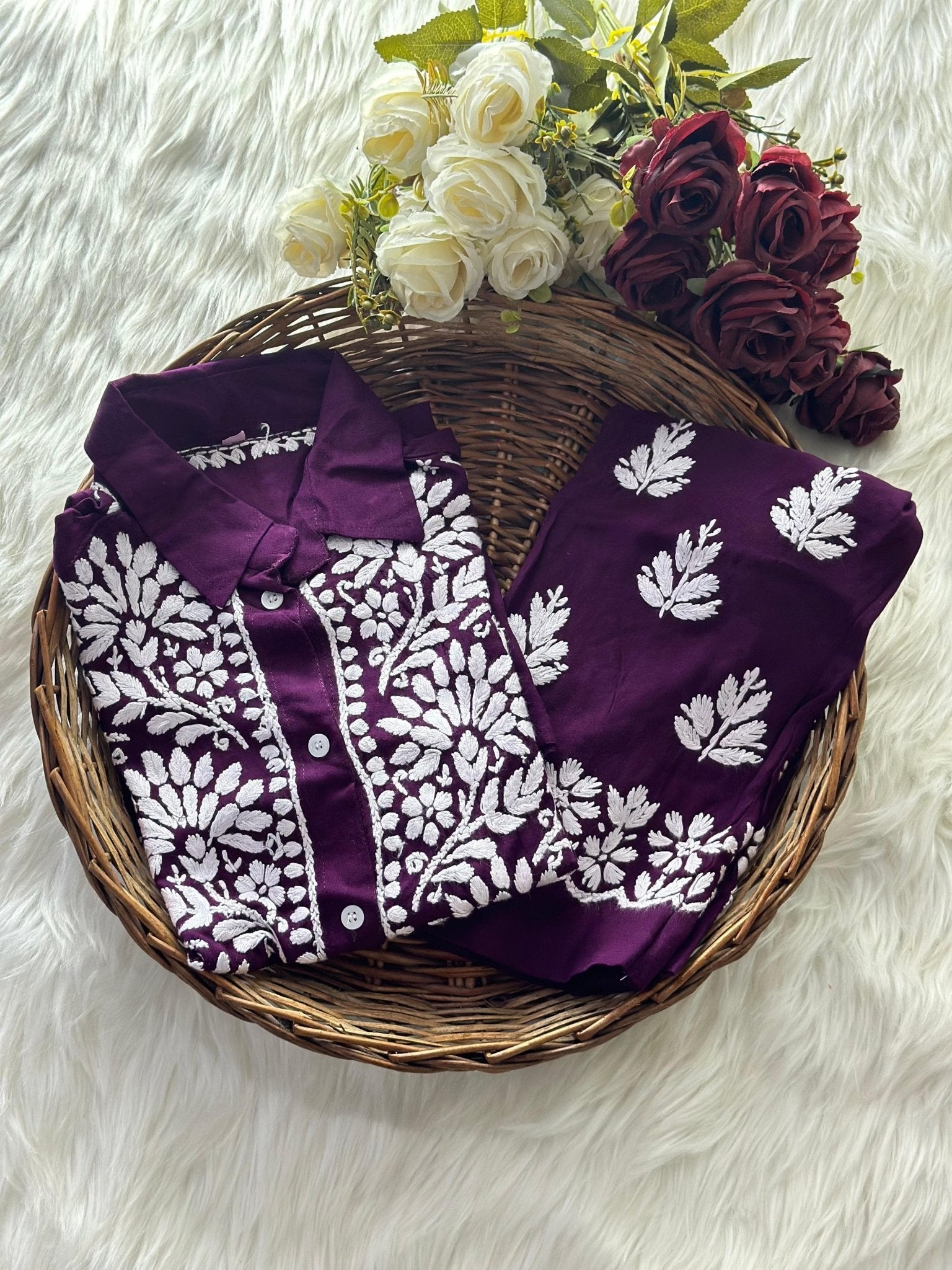 Stunning Rayon Co ord Shirt - Chikankari official