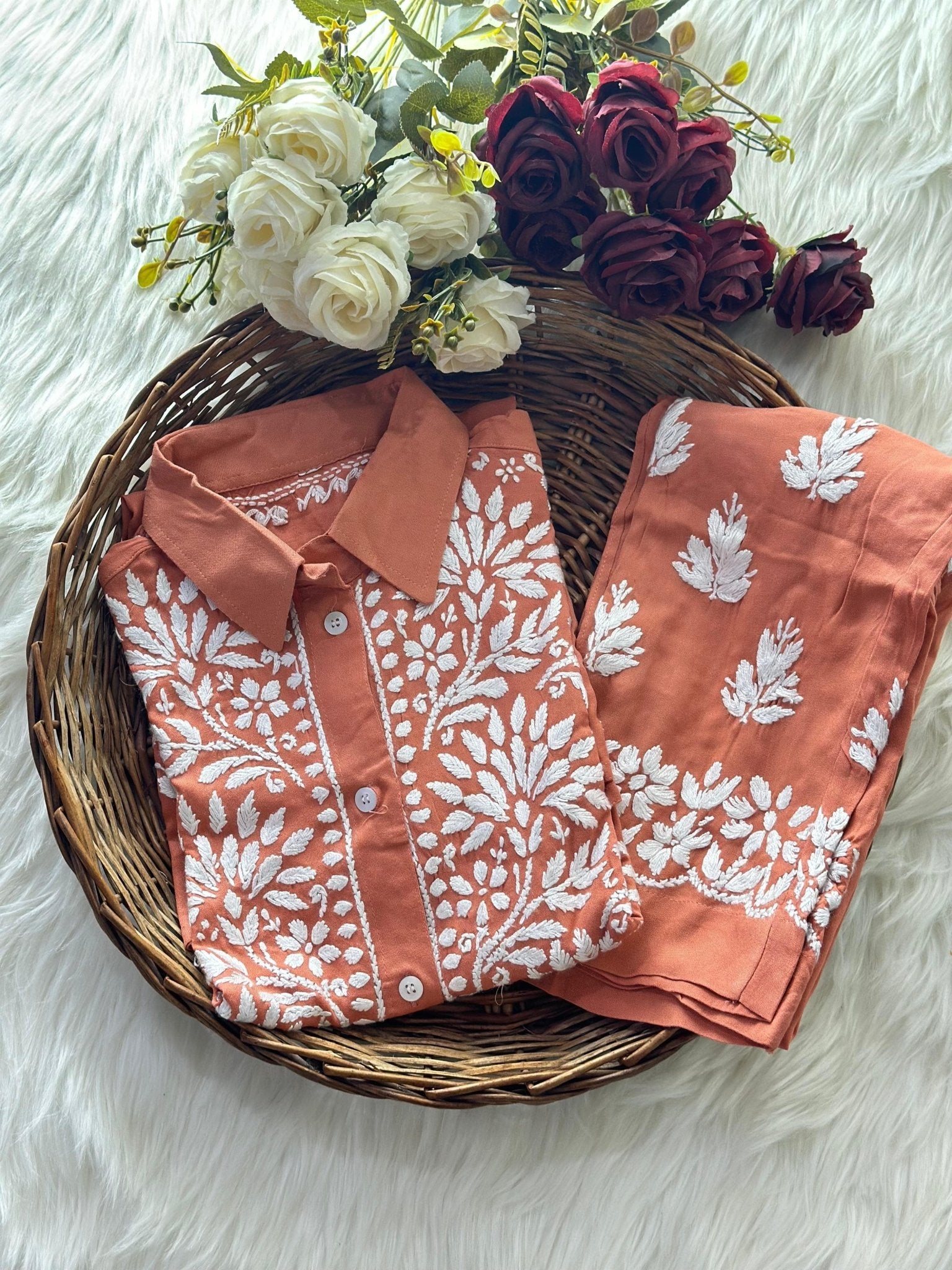 Stunning Rayon Co ord Shirt - Chikankari official