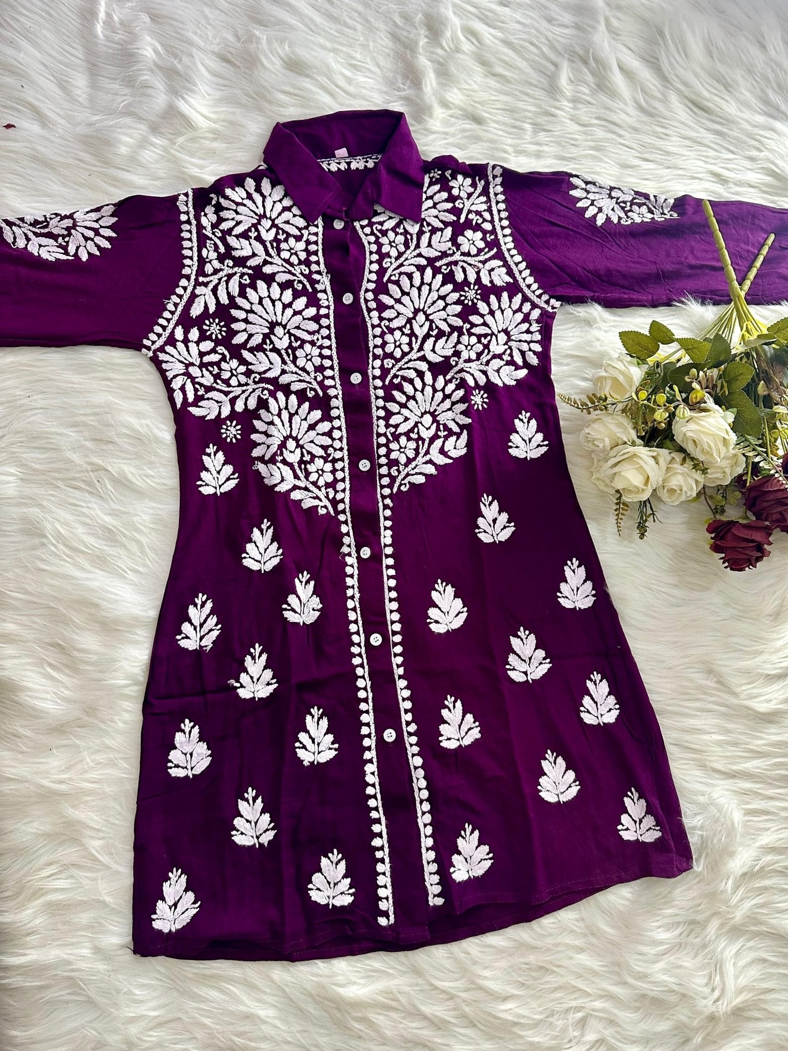 Stunning Rayon Co ord Shirt - Chikankari official