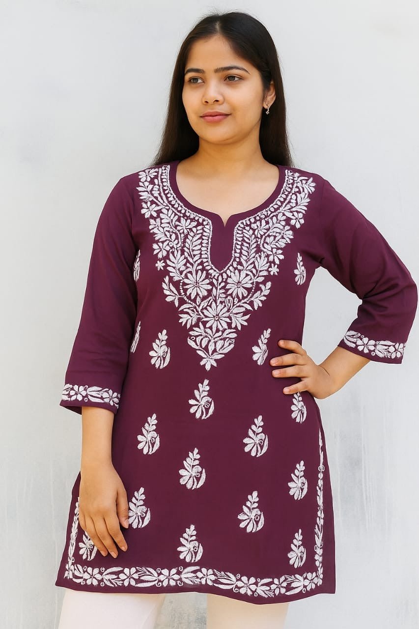 Stylish Pure Modal Cotton short top - Chikankari official