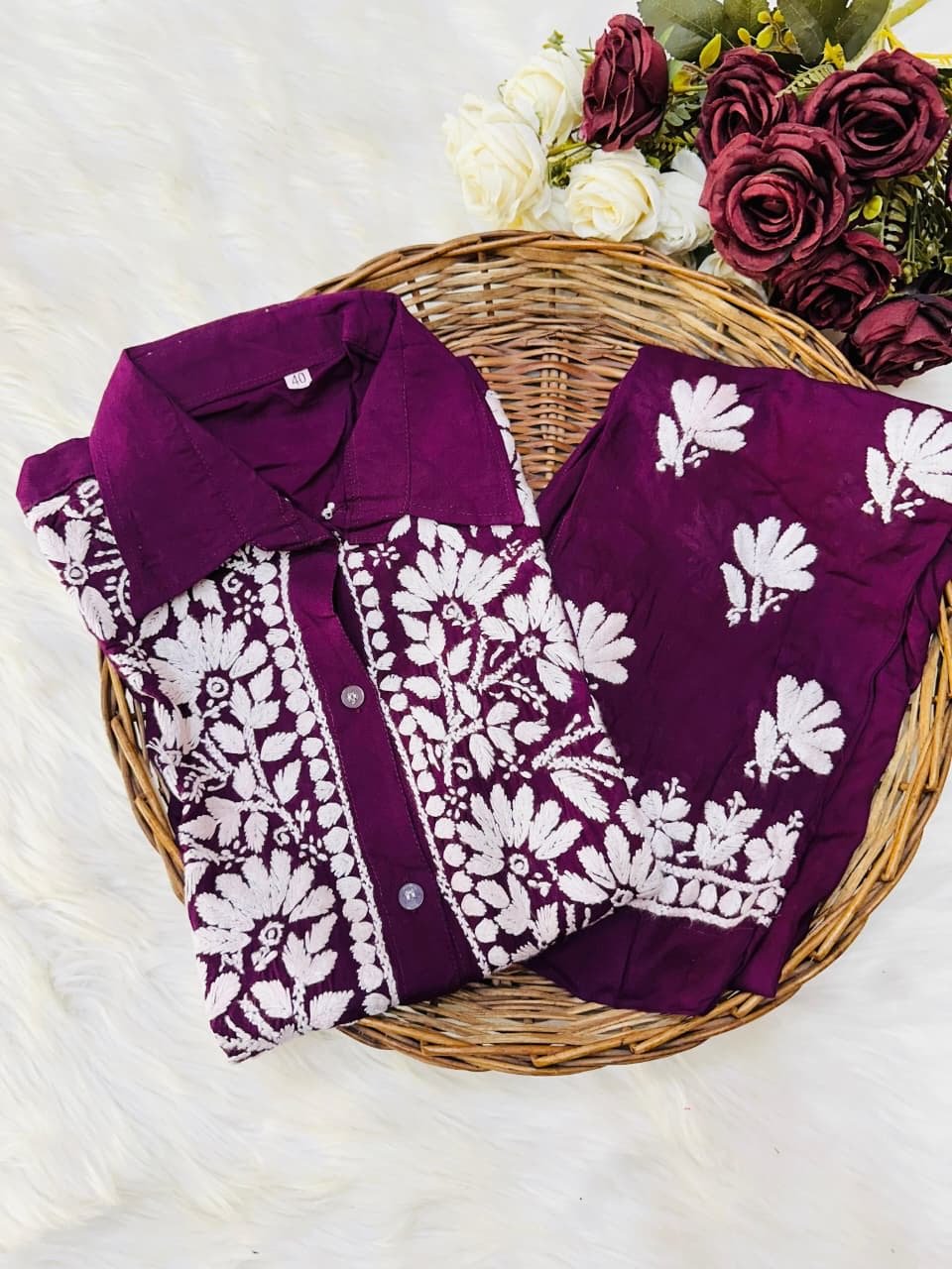 Stylish Soft Modal Co - ord Set - Chikankari official