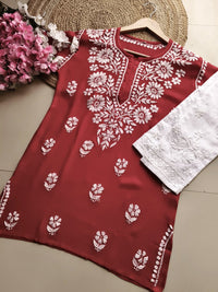 Summer Essential Daily / College / Office Wear Chikan Short Tops - Chikankari official