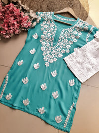 Summer Essential Daily / College / Office Wear Chikan Short Tops - Chikankari official