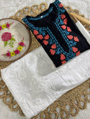 Thread work rayon Coloured Flowers Kurta - Chikankari official