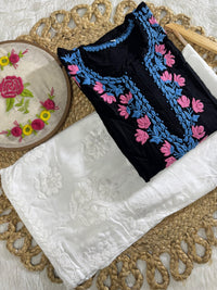 Thread work rayon Coloured Flowers Kurta - Chikankari official