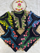 Thread work rayon Coloured Flowers Kurta - Chikankari official