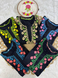 Thread work rayon Coloured Flowers Kurta - Chikankari official