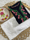 Thread work rayon Coloured Flowers Kurta - Chikankari official