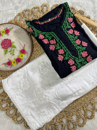 Thread work rayon Coloured Flowers Kurta - Chikankari official