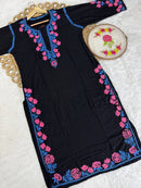 Thread work rayon Coloured Flowers Kurta - Chikankari official